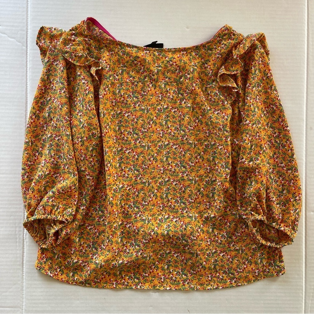 W5 CONCEPTS Women's Top Peasant Sleeve Blouse Floral Medium  Yellow - Picture 7 of 8
